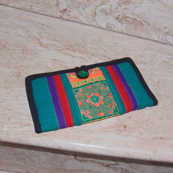 Handmade Colorful Wallet Guatemalan Aztec Stripe Embroidery Fabric Boho Festival - Picture 3 of 6